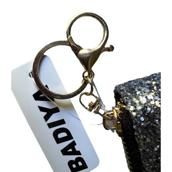 Mini Glitter Keychain Wallet Clip On Iridescent Card Holder Sparkly Small Zipper - Picture 8 of 15